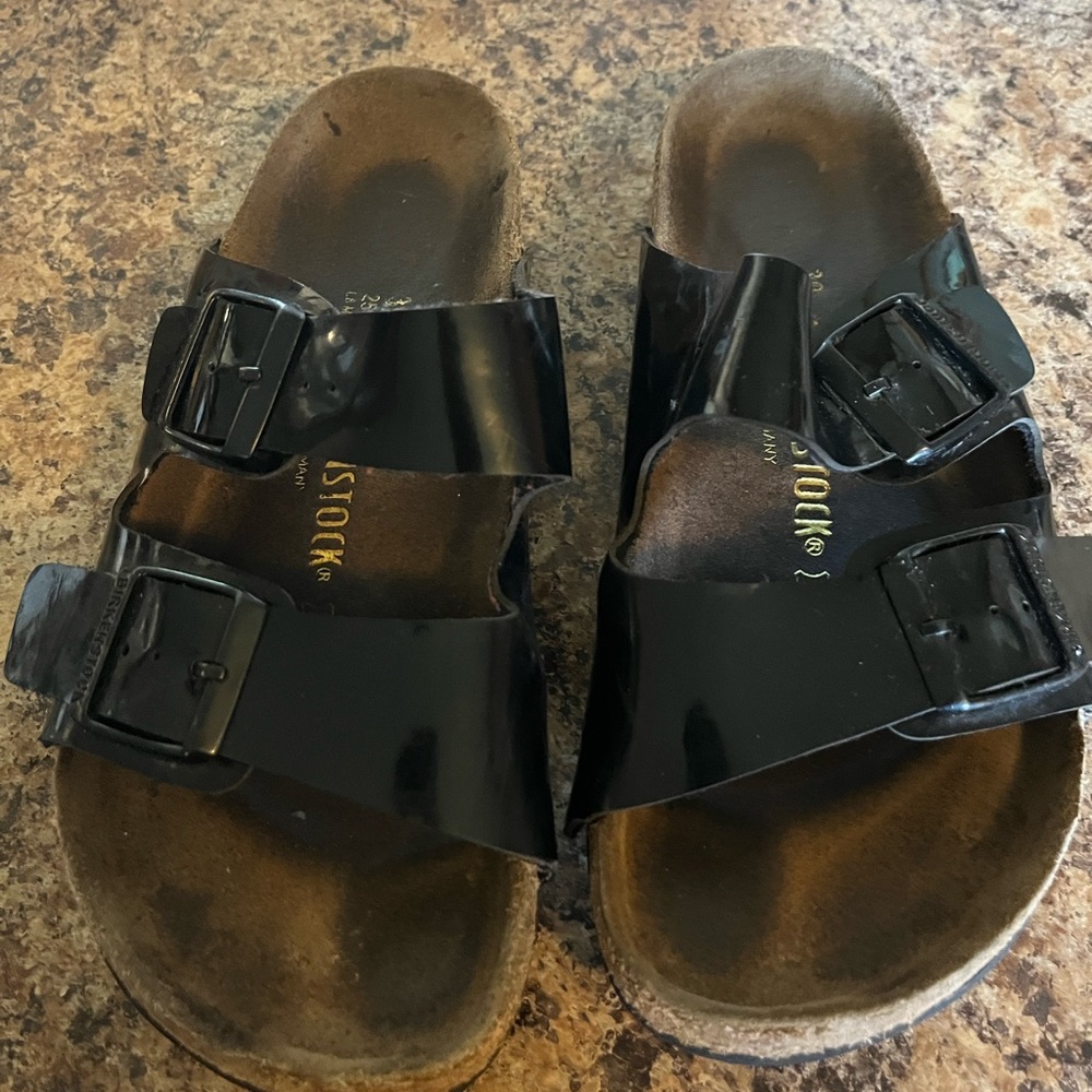Birkenstock Arizona Patent Black Two-Strap Sandals